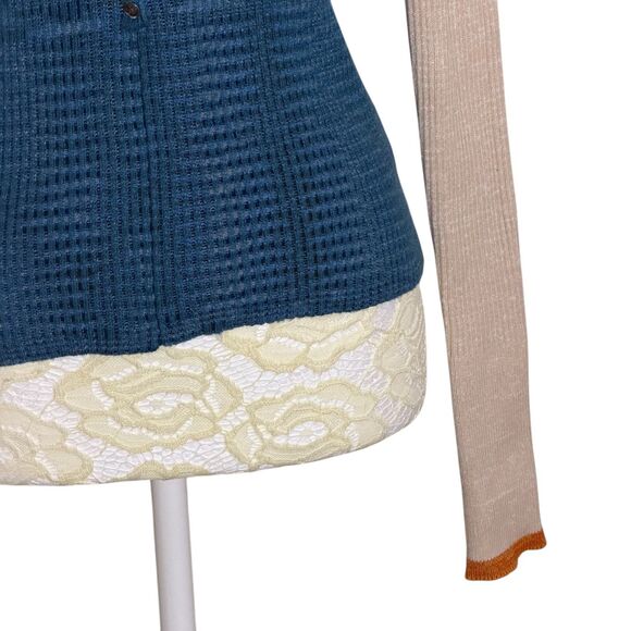 Free People Frequency Henley Sweater Crop Color Block V Neck Tan XS - Picture 5 of 8